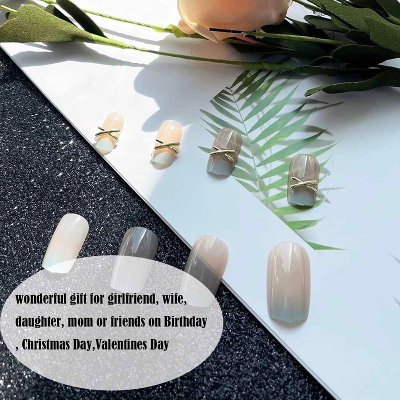 SINLOV 24pcs Square Coffin Nails Fake Nude Acrylic Print on