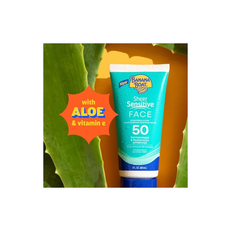 Banana Boat Sheer Sensitive Face Sunscreen Lotion, SPF 50, 3oz