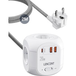 LENCENT LENCENT PD20W Schnellladung 4 Fach Steckdosenleiste Steckdosenw??rfel 7 in 1 Mehrfachsteckdosen Cube Steckdose Steckerleiste mit 2 USB-A & 1 USB-C, USB Mehrfachstecker mit 2 Meter Geflochtenem Kabel