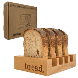 AllFondo Toast Holder Rack | 4 Homemade Sourdough Bread Slice Wood Bread Rack | 8 Sandwich Type Slices Toast Stand | Compact Toast Holder Server