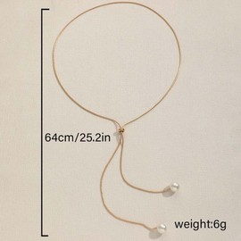 Statement Long Dainty Gold Bead Pearl Lariat Necklaces for Women, Dainty Silver Snake Chain Pearl Pendant Y Necklace Simple Y-Shaped Costume Jewelry Gift (Gold)