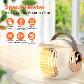 Space Heater, Portable Heater for Office Desk, 400W Mini Tent Warmer for Camping (Indoor Use), With Tip-Over Protection, Lightweight (Cream White)