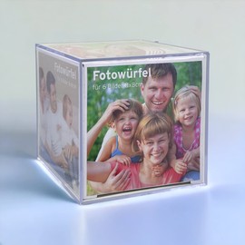 MIJOMA Transparent Acrylic Photo Cube - Stylish Decoration and Presentation of 6 Photos, 8 x 8 cm, Picture Frame for Weddings, Birthdays, Anniversaries