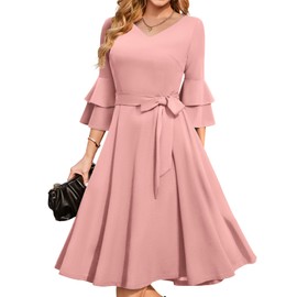DRESSTELLS Women Formal Dress, 2025 Long Sleeve Valentines Vintage Cocktail Party 1950s Dresses, Fit Flare Wedding Guest Bridesmaid Prom Blush L