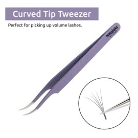 Eyelash Extension Tweezers Surgical Stainless Steel with Metallic Purple Powder Coating (Curved Tip).