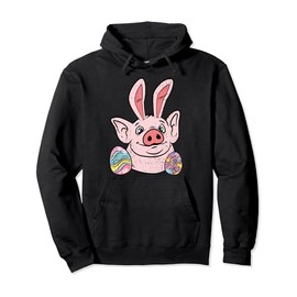 Pig Bunny Ears Easter Egg Hunting Spring Farm Animal Farmer Pullover Hoodie