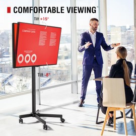 AOKCOS TV Cart Rolling TV Stand - Mobile TV Stand for 32-65 inch Flat/Curved TVs Holds up to 88 Lbs, Portable TV on Wheels with Tilting for Living Room, Bedroom, Office, Max VESA 400x400mm