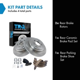 TRQ Rear Brake Pad and Rotor Set Ceramic Parking Brake Shoe Compatible with 2007-2013 Acura MDX 2010-2013 ZDX 2009-2015 Honda Pilot