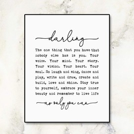 Darling, The One Thing You Have That Nobody Else Has is You, Nursery Print, Gift for Daughter, Children Decor, Girl's Room Decor, Nursery Quotes, 8x10 inch No Frame