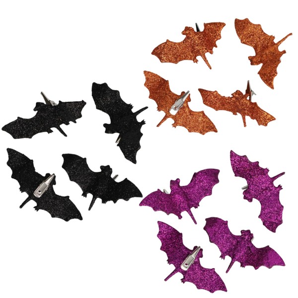 KRE Halloween Glitter Bats Clips 4Cts - Pack of 3