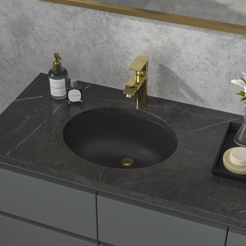 Sarlai Black Undermount Bathroom Sink -18 x15 inch Oval Vessel
