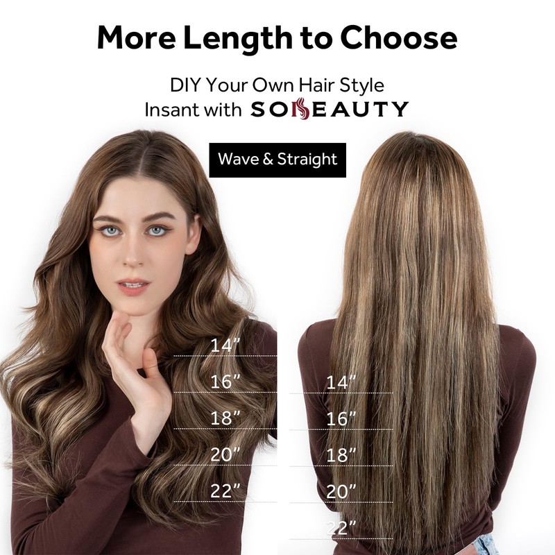 SOBEAUTY Clip in Hair Extensions, Real Human Hair Extensions, 100%