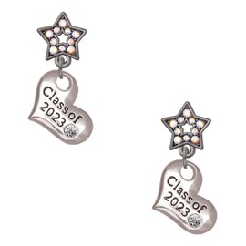 Delight Jewelry Silvertone Class of 2023 Heart Midnight Dream Big Star Post Earrings