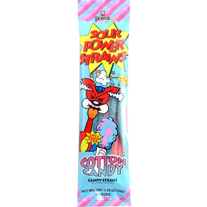Sour Power Candy Straws Cotton Candy 1.75 oz (Pack of