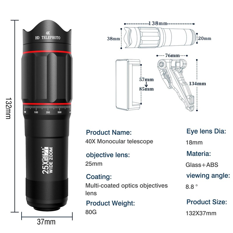 80X100-monocular-Telescope 2 kilometers visual Range for Stargazing Hunting Wildlife