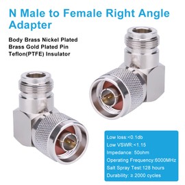 MOOKEERF 5 Pack N Type Connector Adapter Right Angle Coax Connectors 90 Degree N Male to N Female Connector