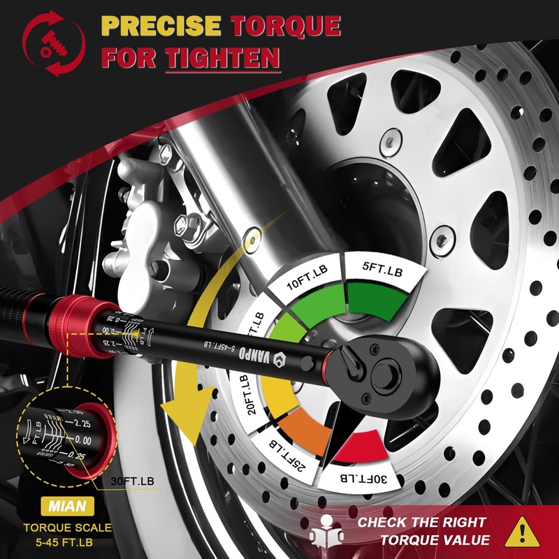 VANPO 3/8-Inch Drive Click Torque Wrench, 5-45 Ft-Lb/6.8-61Nm, ±3% Accuracy,