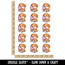 Cute Puppy Dog Licking Ice Cream Cone Temporary Tattoo Water Resistant Fake Body Art Set Collection - 15 2" Tattoos (1 Sheet)