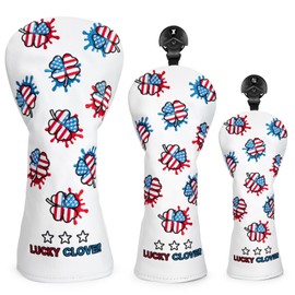 Golf Club Head Covers for Driver Cover, Fairway Wood Cover Hybrid Head Cover, USA Style Premium Leather Golf Headcovers with Interchangeable No. Tags Fits Most of Club Covers (3pcs(DR+FW+UT))