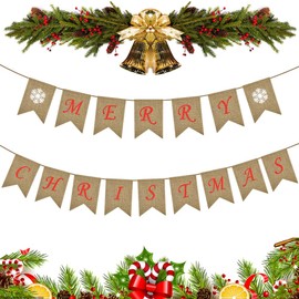 YBCCBY Merry Christmas Banner 18 * 13cm Merry Christmas Burlap Banner Pre-Assembled Xmas Bunting with Snowflakes for Christmas Party Wall Tree Ceiling and Fireplace Decorations