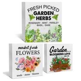 Garden Decor for Home Farmhouse Gardening Flower Tiered Tray Decor 3 Pcs Decorative Wood Box Signs Table Desk Shelf Garden Decoration