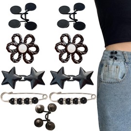 8 Pcs Pant Waist Tightener, Adjustable Black Pant Clips Waist Tightener Buttons Pins for Loose Jeans Reusable Waist Tightener for Pants Women
