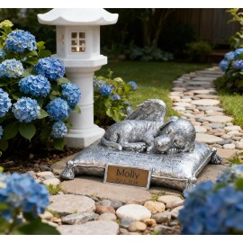 Resin Silver Puppy Memorial Urn - Engravable Name/Date Plaque, Pet Ashes Container, Ideal for Home Remembrance KeepsakeColor: As picture, Size: One Size