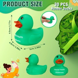 Gemscream 30 Pcs Mental Health Awareness Rubber Ducks Green Rubber Ducks Mental Health Gifts Anxiety Relief Ducks for Friend Family Students Coworkers Fundraiser Gifts Supporting Minds (Mental Health)