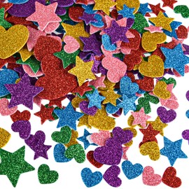 CHRORINE 350 Pcs Foam Heart Stickers Valentine's Day Star Glitter Self Adhesive Sticker Heart Shapes Colorful Sticker for Valentine's Day Decoration/Wedding Supplies/DIY Art Craft -Glitter Multicolor