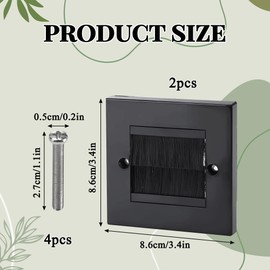 2Pcs Brush Wall Plate Soft Nylon Bristles Cable Brush Plate Black Cable Wall Grommet Prevent Dust Cable Entry Plate with 4 Screws for Decorate Wires Homes Offices Schools and Buildings