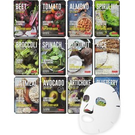 DERMAL Super Food - Mascarillas faciales para el cuidado de la piel, paquete de 12 mascarillas faciales para una piel refrescante y brillante, mascarillas hidratantes para la cara enriquecidas con ingredientes naturales para todo tipo de piel