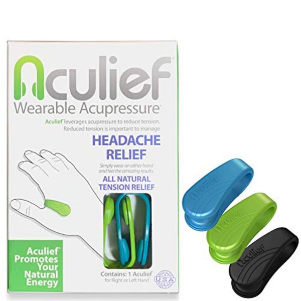 Aculief - Award Winning Natural Headache, Migraine, Tension Relief Wearable – Supporting Acupressure Relaxation, Stress Alleviation, Tension Relief and Headache Relief - 3 Pack (Multicolor)