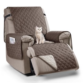 TAOCOCO Reversible Armchair Protector, Relax Chair Cushion with Armrests and Pockets, Waterproof Sofa Cover with Elastic Band, Suitable for 22 Inch Wide TV Chair, Reclining Chair, Armchair (1 Seater,