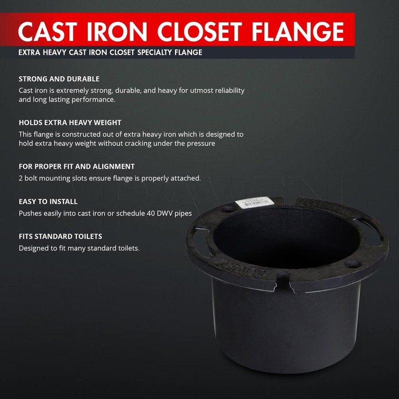 Raven DGDY2626 Extra Heavy Cast Iron Closet Flange, 4" x