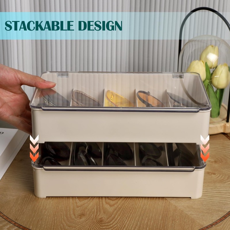 FORUP Sunglasses Organizer, Plastic Stackable Eyeglass Case Storage Organizer, Sunglass