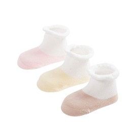 DEBAIJIA 3 Pairs Baby Children Plain Socks Breathable Mesh Socks Warm Cuddly Socks Soft Cute Comfortable Cotton for 0-3 Years Old Boys Girls for All Seasons, Splicing Colour Mesh Sock - Pink / Yellow