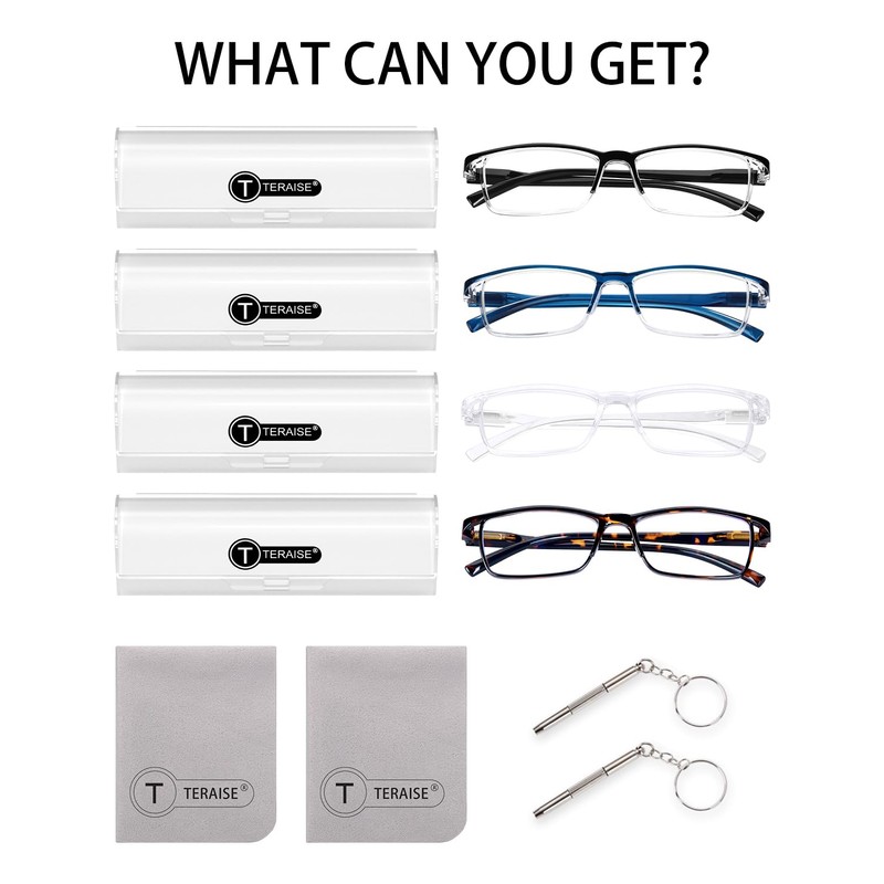 TERAISE 4 pairs Anti-blue Light Computer Reading Glasses with Spring