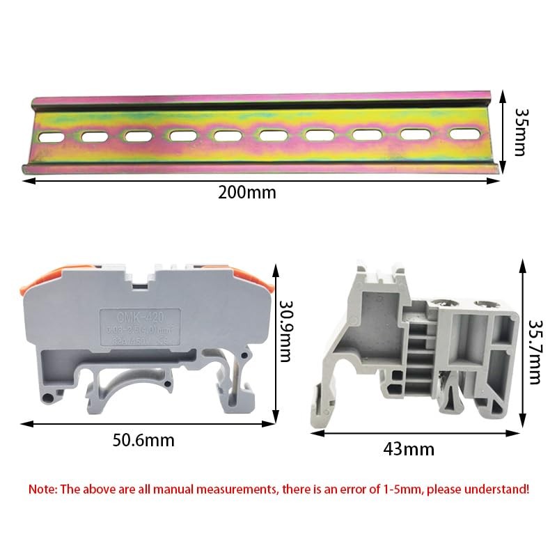 CTRICALVER DIN Rail Kit 10 Orange Terminal Blocks with Marking