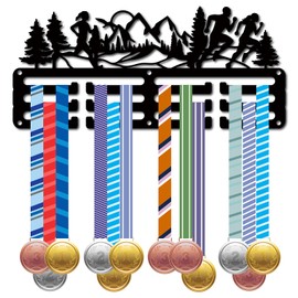 CREATCABIN Mountain running medal holder, medal hanger, rack, sport, metal, for hanging, awards, iron, small holder, decor, awards for, race, swimming, medal winner, black, 29 x 13 cm
