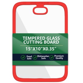 Tempered Glass Cutting Board for Kitchen Counter – Dishwasher Safe, Non-Slip Edges, Juice Groove for Meal Prep & Serving (Red)