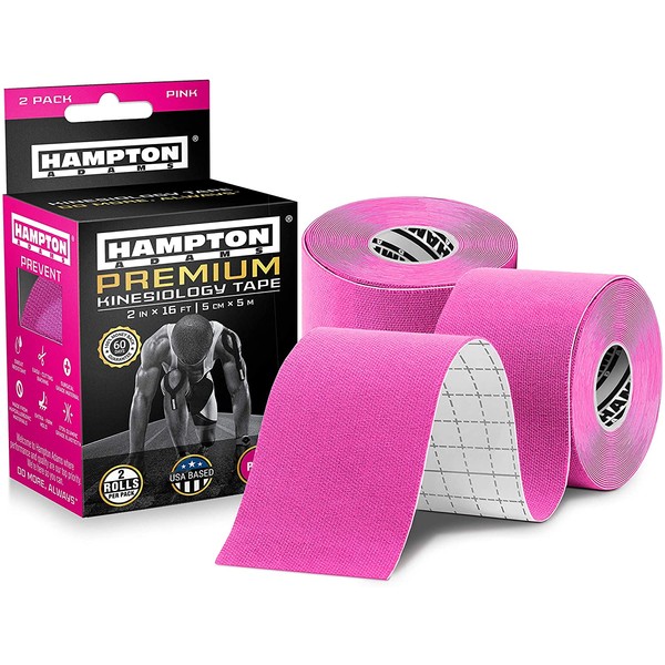 (2 Pack) Kinesiology Tape for Physical Therapy Sports Athletes – Latex Free Elastic, 16ft Water Resistant Kinetic Uncut Kinesio Tape for Knee Pain, Elbow & Shoulder Muscle - Pink