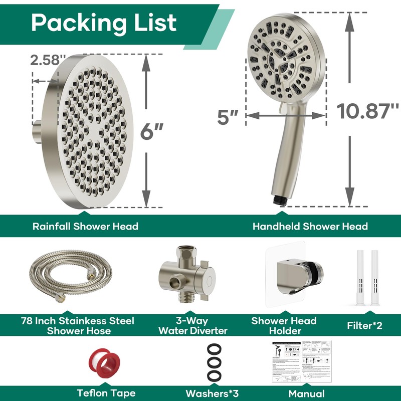 UltrTxenova Shower Head with Handheld Spray Combo,6" High Pressure Rain