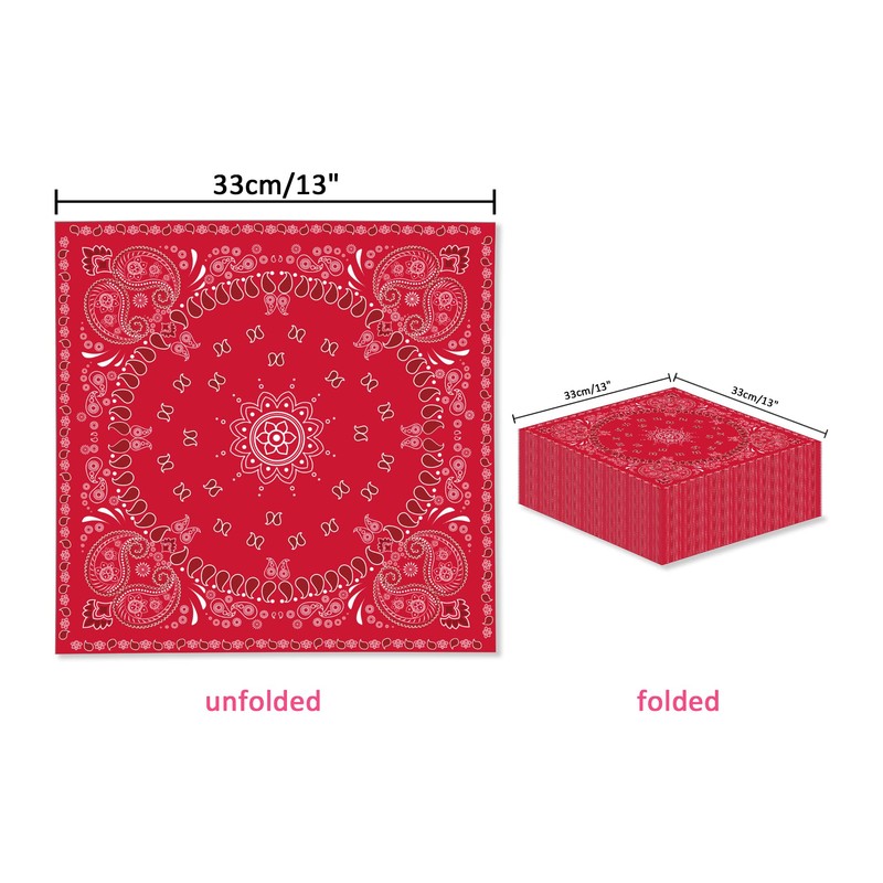 40Pcs Red Bandana Western Party Napkins 3 Ply Red bandanas