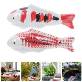 SUPVOX 2pcs Floating Fish Ornament for Aquarium & Garden Pond: Ceramic Spotted Red & Striped Fish Decor - Suitable for Home & Outdoor Use