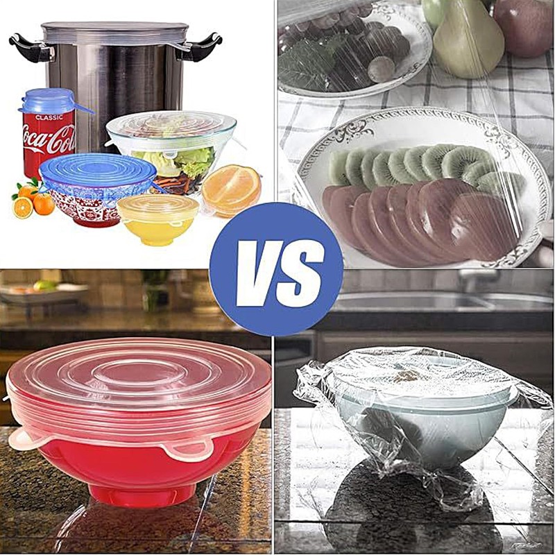 12 pcs Tapas Elásticas de Silicona（6 Redondos Y 6 Cuadrados）,