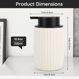 Segbeauty Soap Dispenser, 320ml Shampoo and Conditioner Dispenser, Dishwashing Liquid Dispenser Ceramic, Refillable Pump Bottle for Kitchen and Bathroom (White)