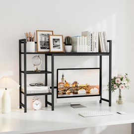 Snughome Desk Shelf, 38.6" Desk Hutch for Computer Monitor, Desktop Organizer Shelf, 4 Tier Desktop Display Rack, Wood Desktop Bookshelf Storage Rack for Home Office Dorm, Black