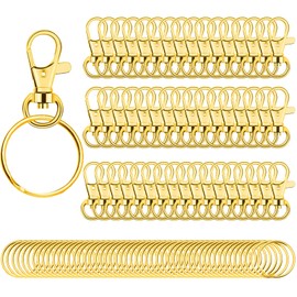 100 Argollas para Llaveros y Ganchos Giratorios Dorados, Aros para Lllaveros Acero Inoxidable, Broches para Hacer Llaveros, Anillos de Metal para DIY Manualidades (50 Ganchos Giratorios + 50 Llaveros)