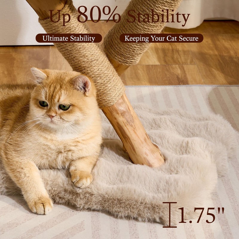 HITTITE Natural Solid Wood Cat Tree Tower with Scratching Post,