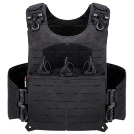 YAKEDA Tactical Weighted Vest With Quick Release Buckle Airsoft Outdoor Vest Back Ziiper Combination with Backpack (US, Alpha, One Size, Regular, Regular, Black)